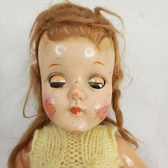 Vintage 1950s Hard Plastic Doll With Pink Hat & Dress 10" Collectible - Picture 3 of 8